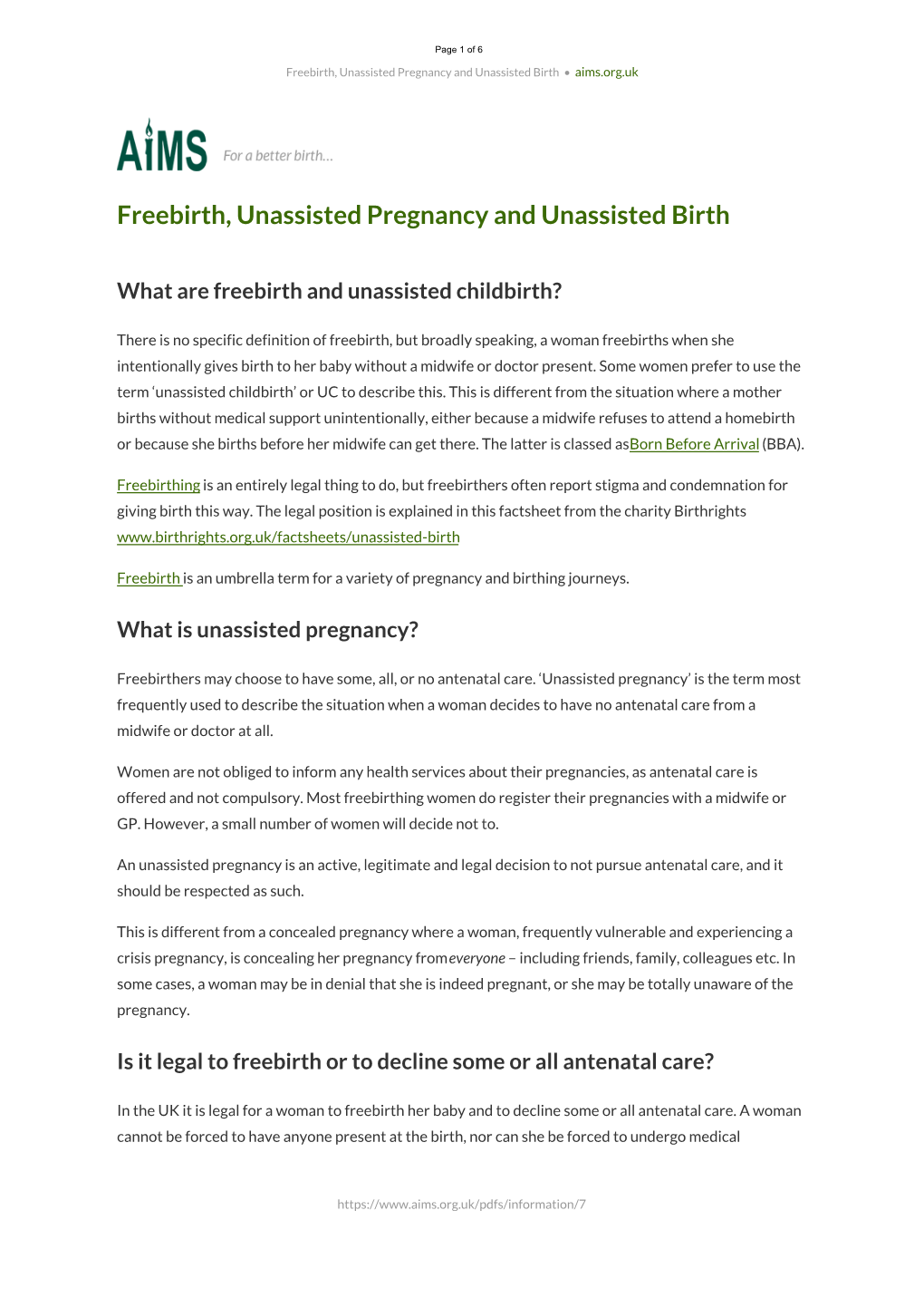 Freebirth, Unassisted Pregnancy and Unassisted Birth • Aims.Org.Uk