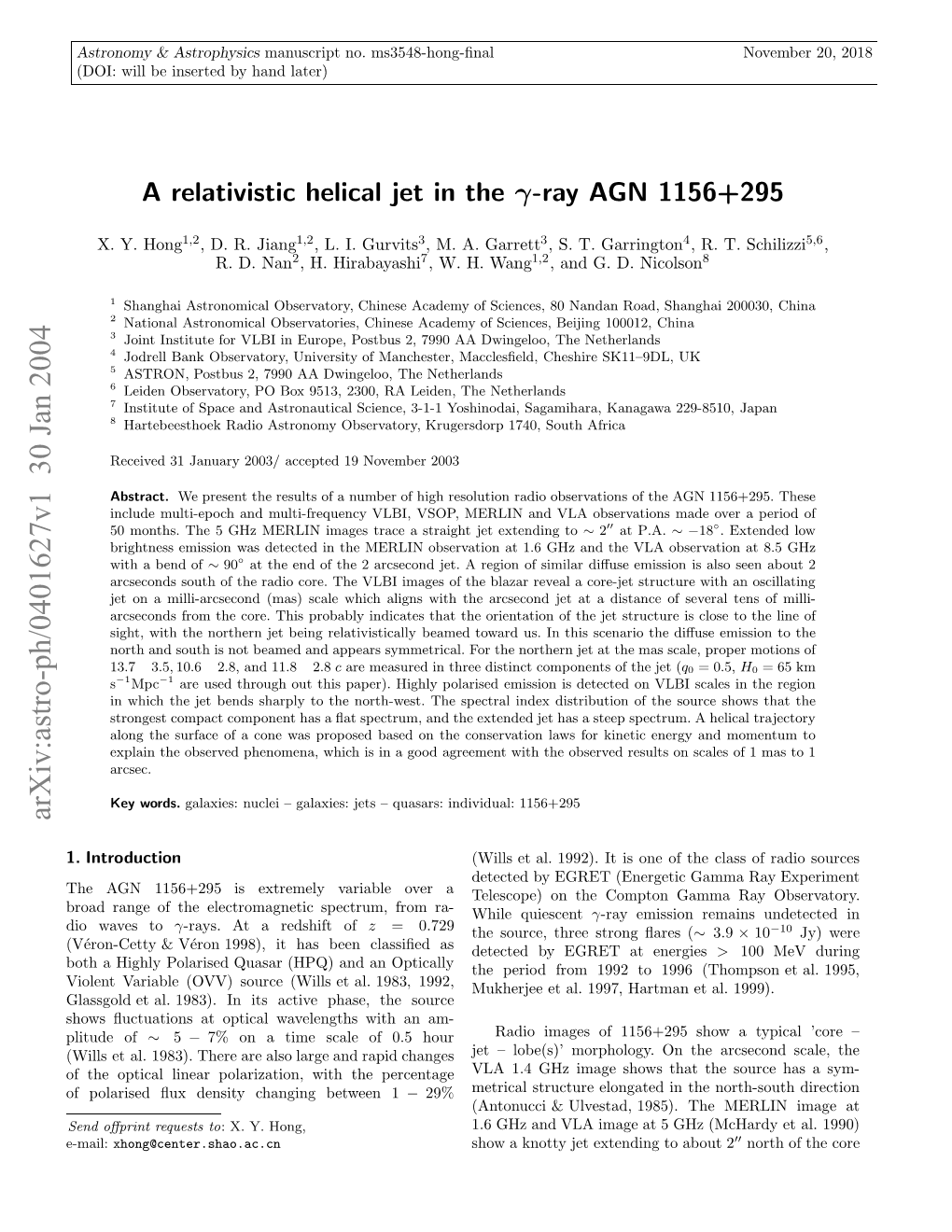 A Relativistic Helical Jet in the Gamma-Ray AGN 1156+