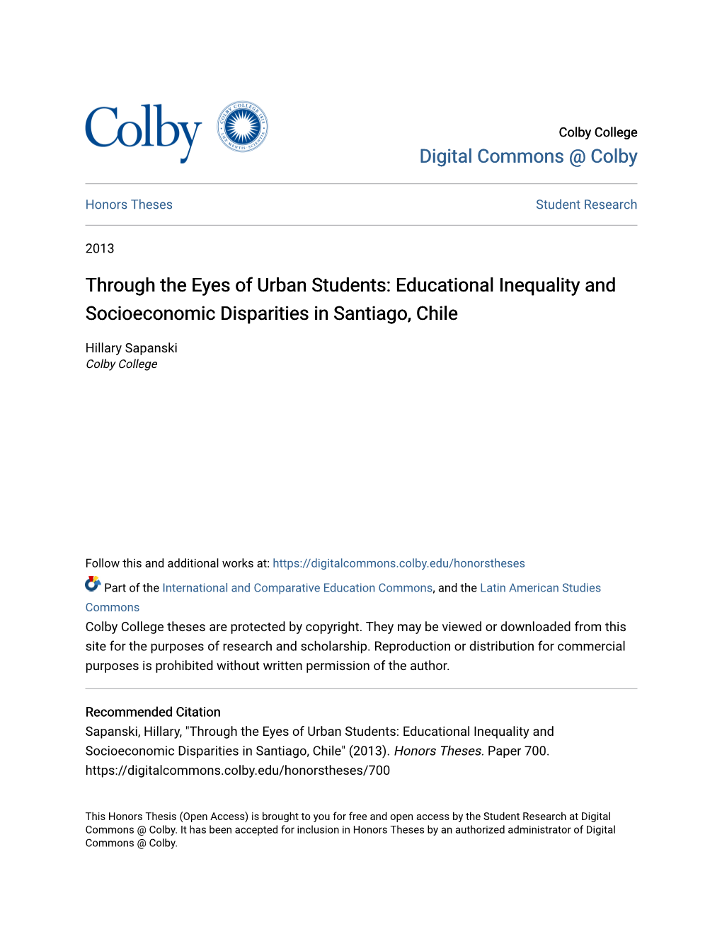 Through the Eyes of Urban Students: Educational Inequality and Socioeconomic Disparities in Santiago, Chile