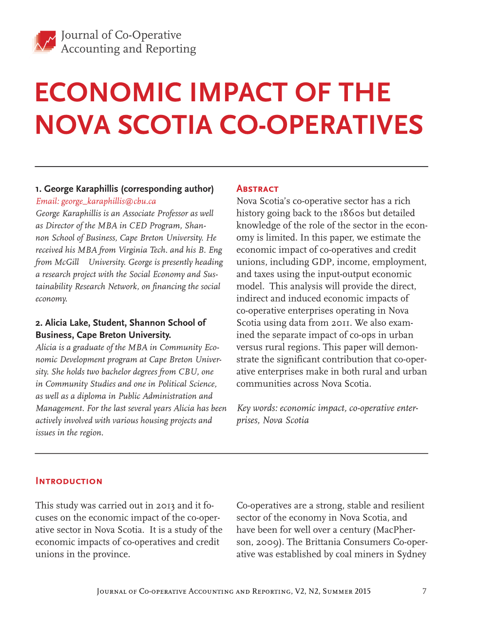 Economic Impact of the Nova Scotia Co-Operatives