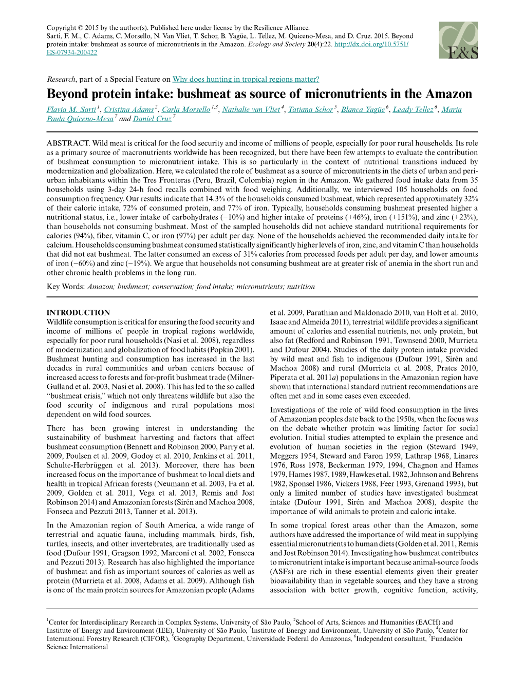 Beyond Protein Intake: Bushmeat As Source of Micronutrients in the Amazon