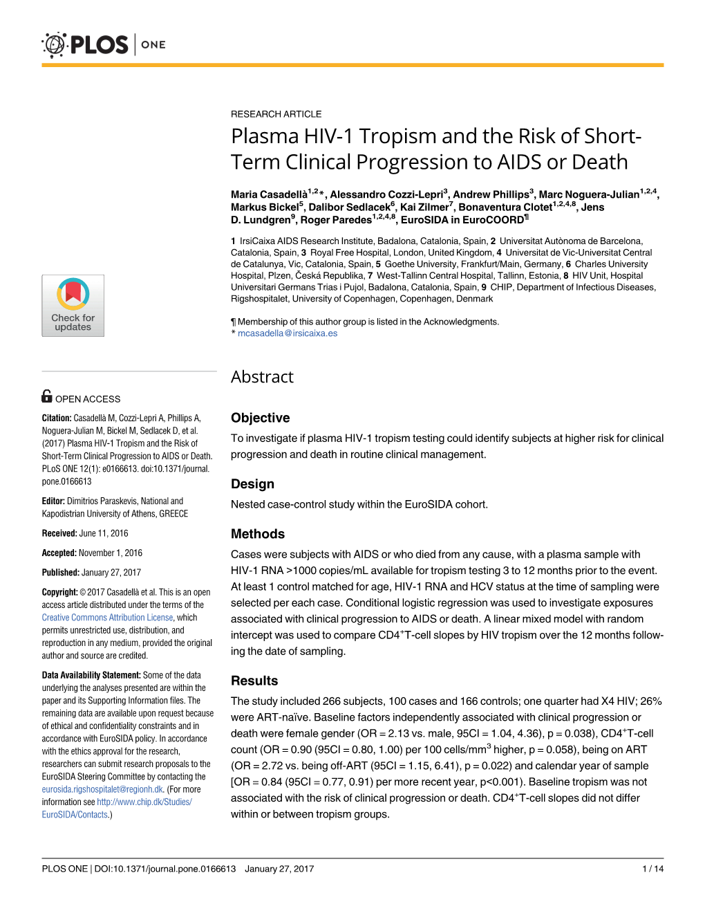 Plasma HIV-1 Tropism and the Risk of Short-Term Clinical Progression to AIDS Or Death