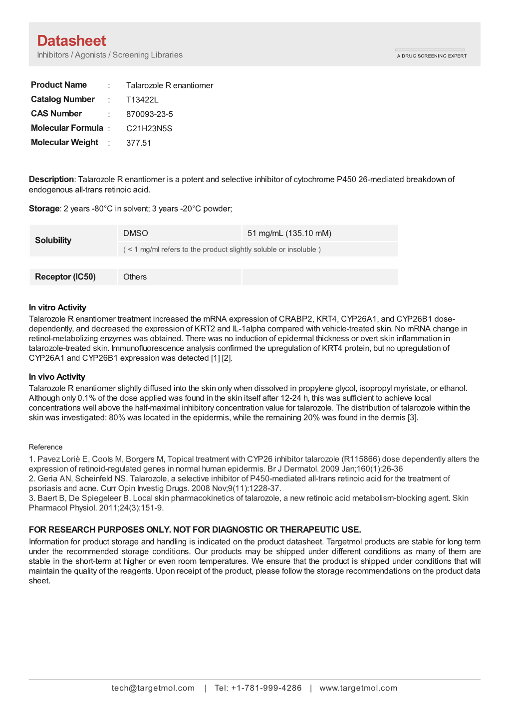 Datasheet Inhibitors / Agonists / Screening Libraries a DRUG SCREENING EXPERT