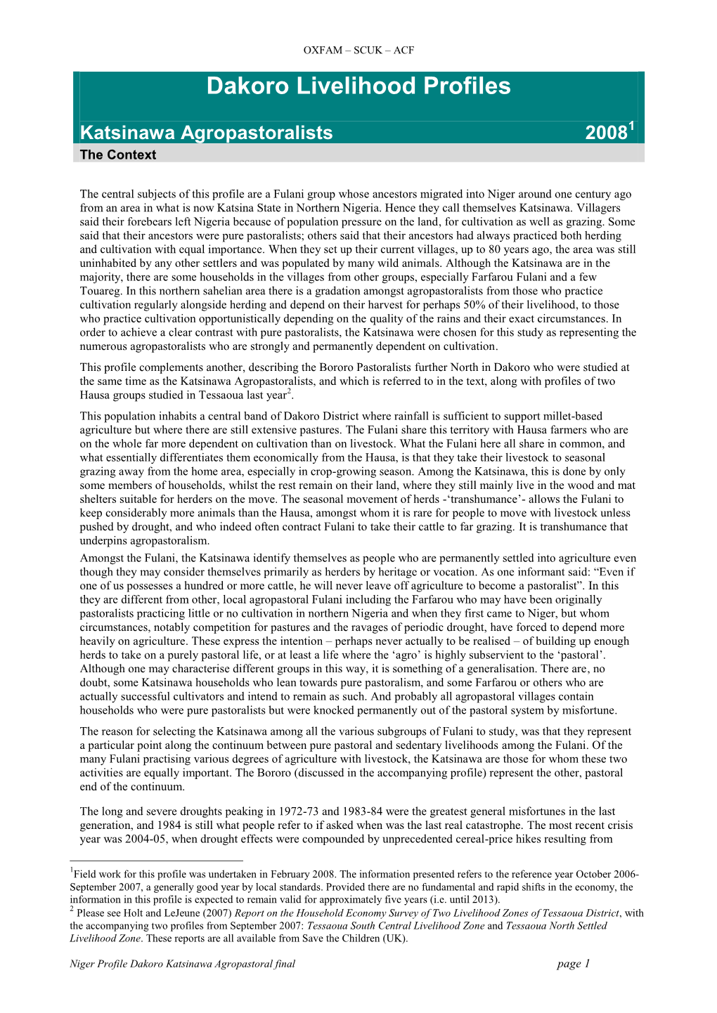 Niger Profile Dakoro Katsinawa Agropastoral Final 2008