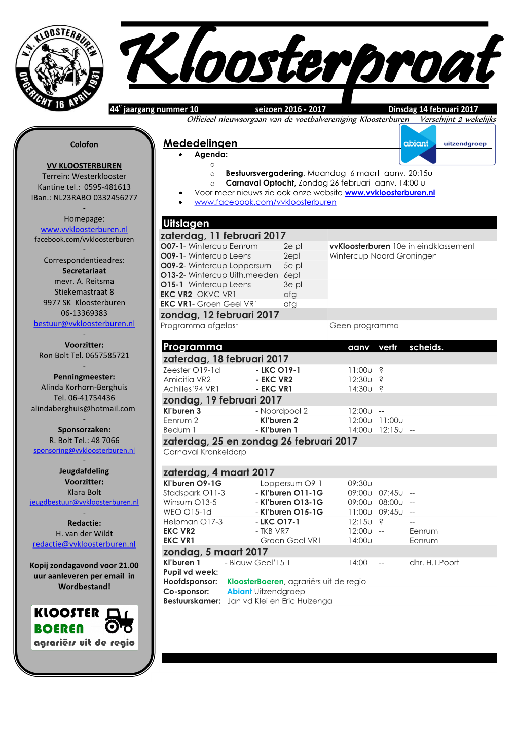 Mededelingen ___Uitslagen Programma