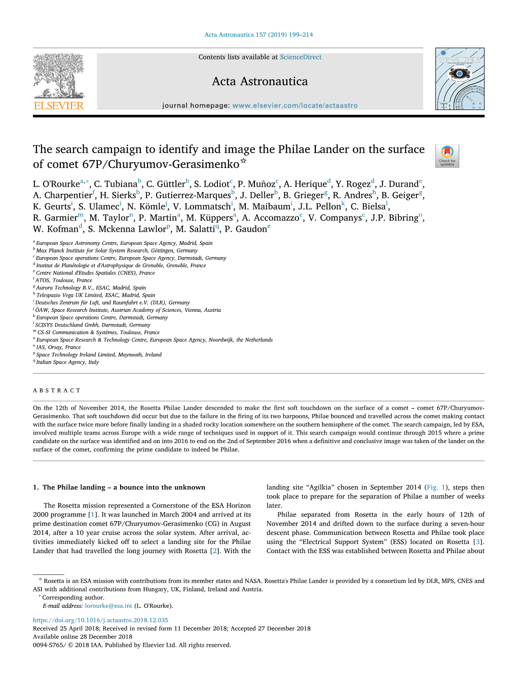 The Search Campaign to Identify and Image the Philae Lander on the Surface ☆ of Comet 67P/Churyumov-Gerasimenko T