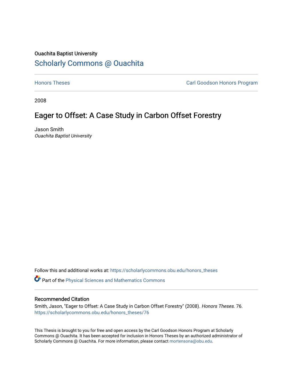 A Case Study in Carbon Offset Forestry