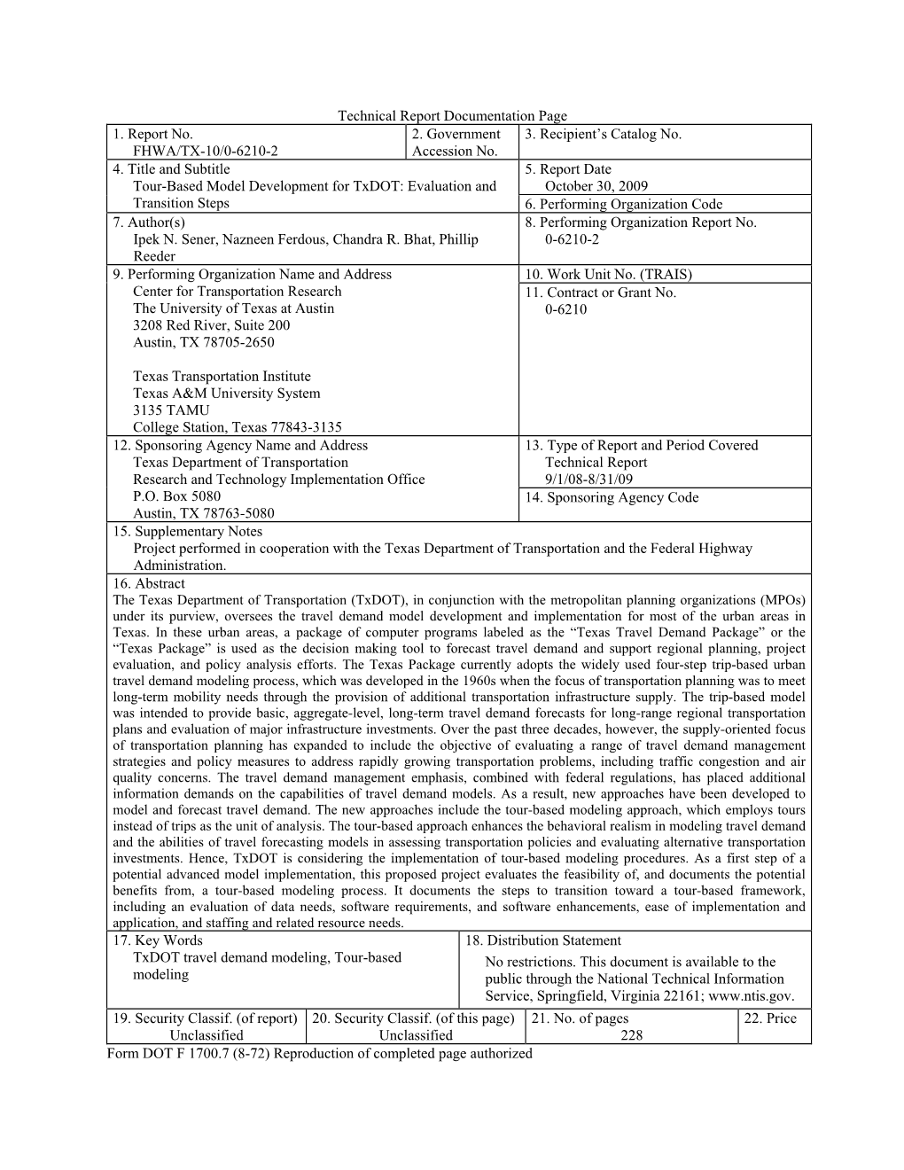 FHWA/TX-10/0-6210-2 Accession No