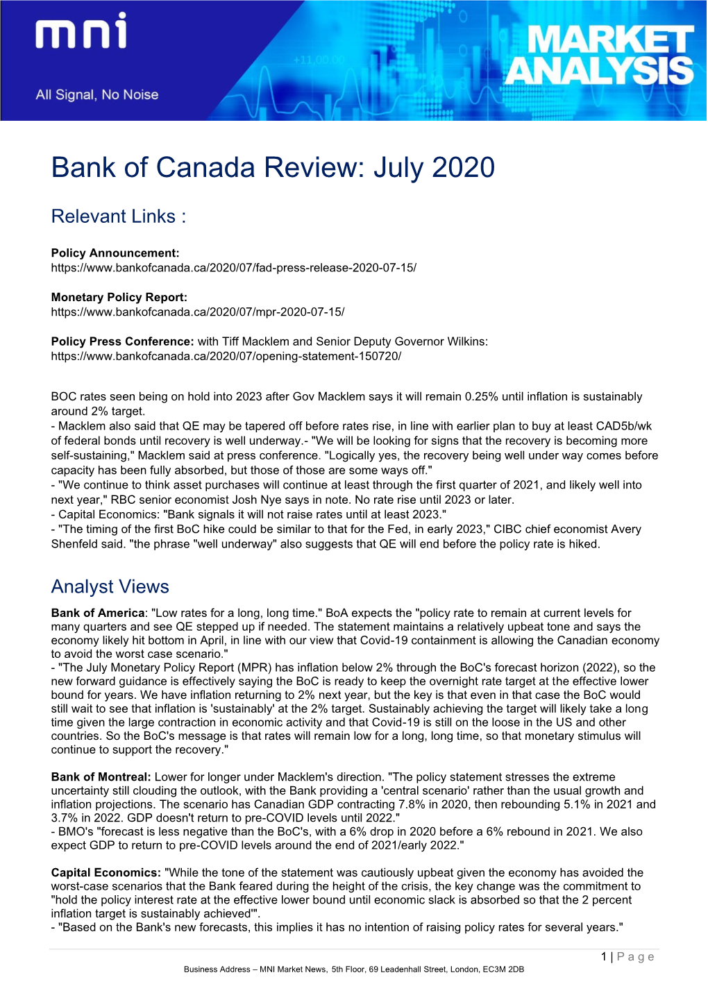 Bank of Canada Review: July 2020