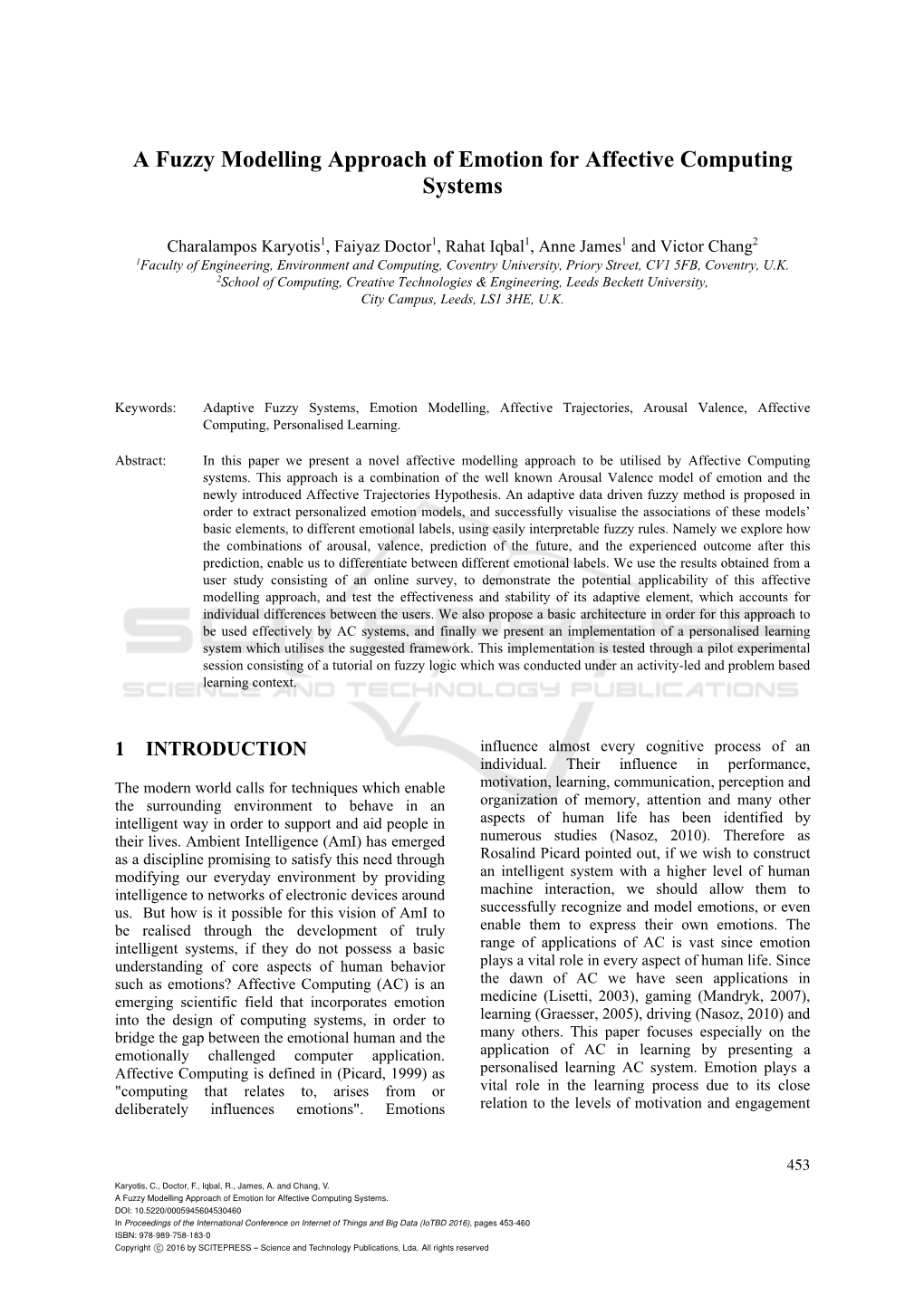 A Fuzzy Modelling Approach of Emotion for Affective Computing Systems