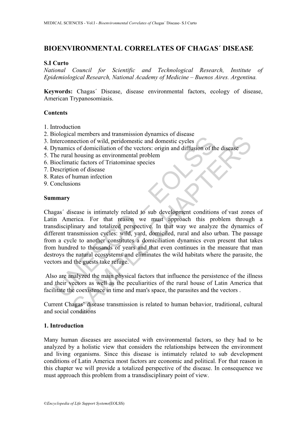 Bioenvironmental Correlates of Chagas´ Disease- S.I Curto