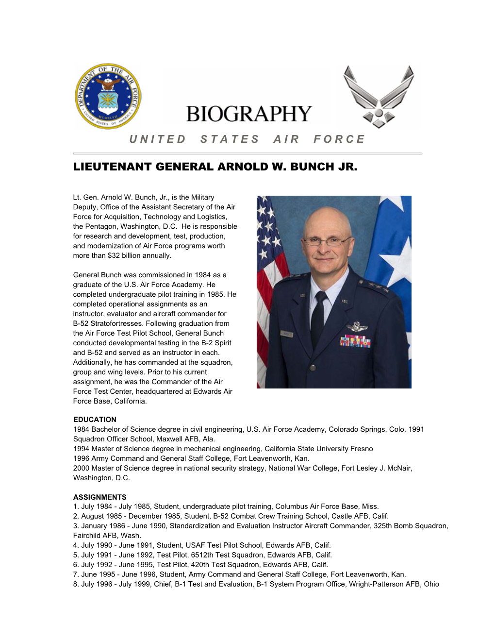 United States Air Force Lieutenant General Arnold