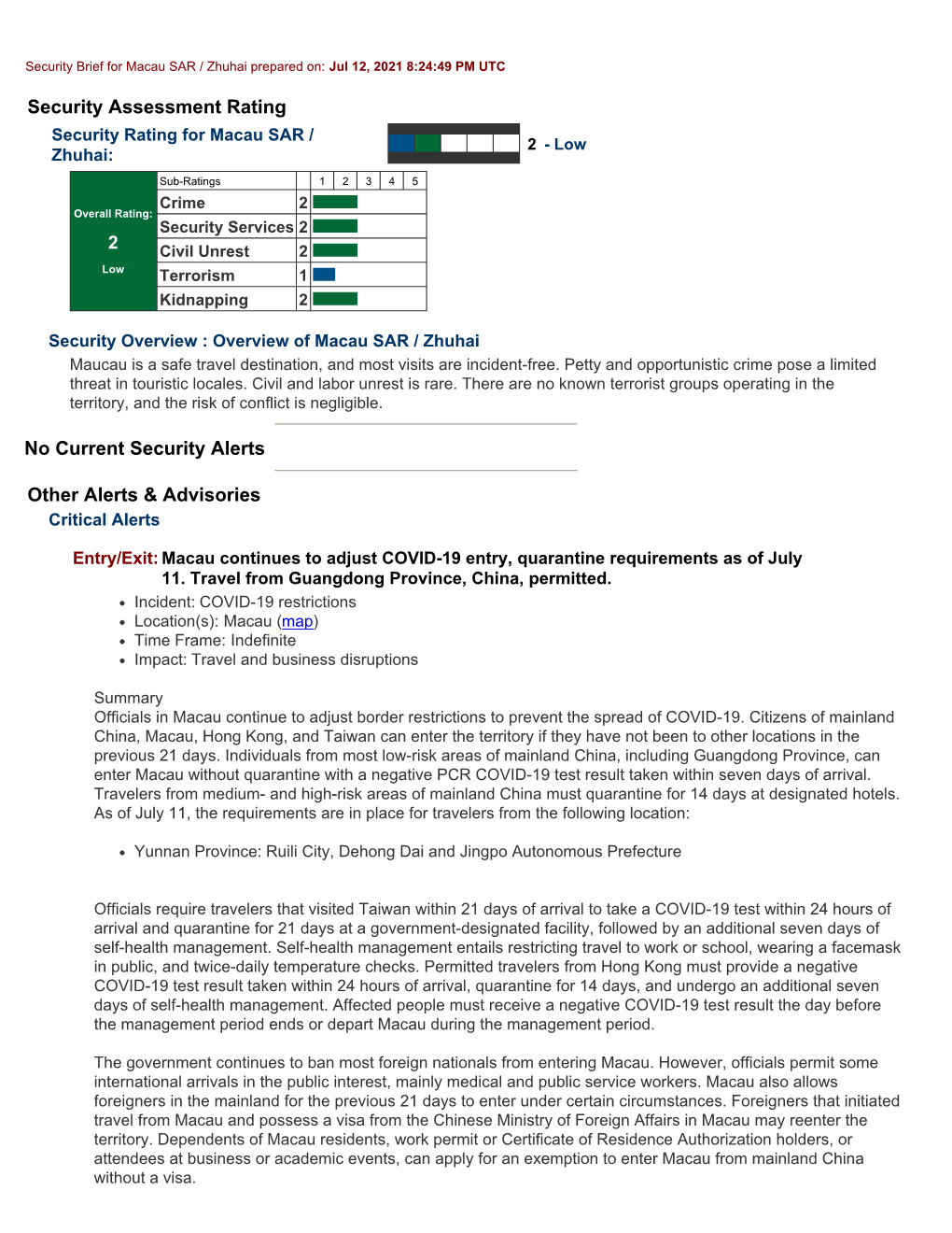 Macau SAR / Zhuhai Prepared On: Jul 12, 2021 8:24:49 PM UTC
