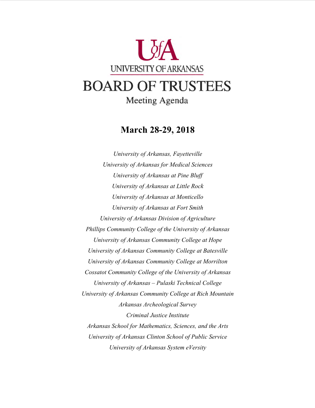 BOARD of TRUSTEES Meeting Agenda