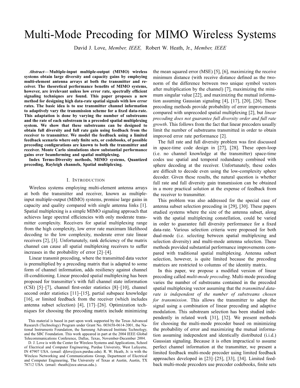 Multi-Mode Precoding for MIMO Wireless Systems David J