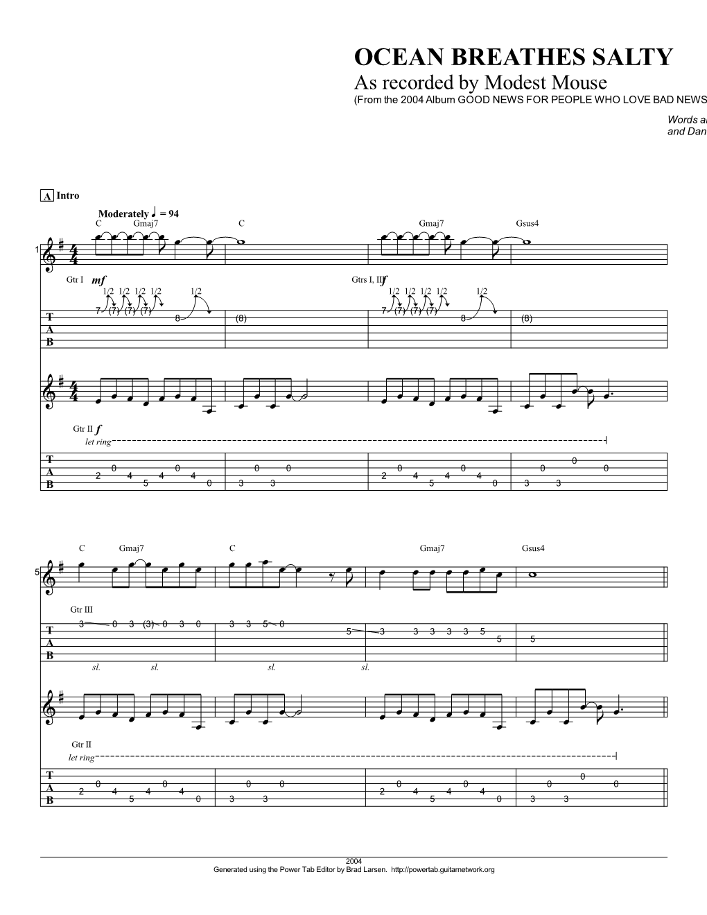 Ocean Breathes Salty Guitar Tab