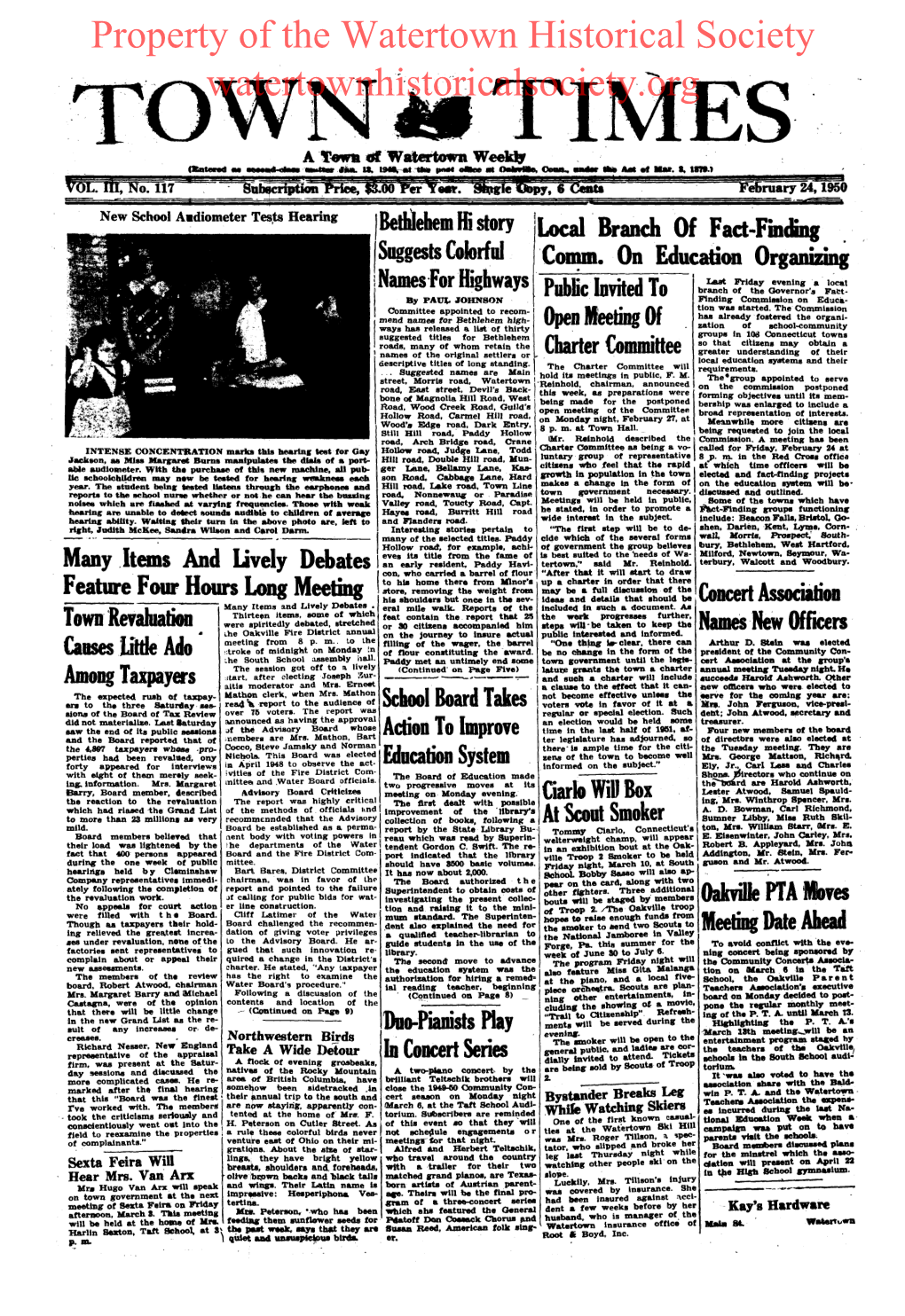 24,1950 New School Audiometer Tests Hearing Bethlehem Hi Story Local Branch of F Act-Finding Suggests Colorful Comm