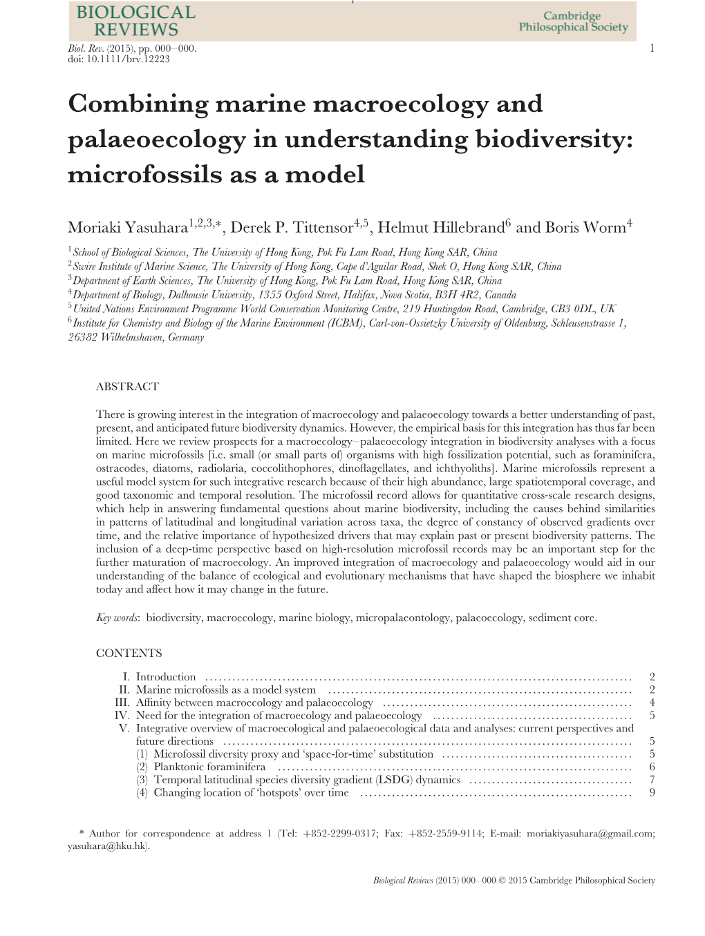 Combining Marine Macroecology and Palaeoecology in Understanding Biodiversity: Microfossils As a Model