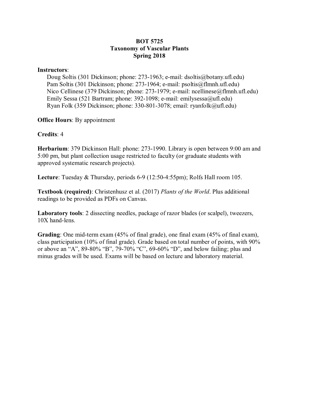 BOT 5725-Taxonomy of Vascular Plants