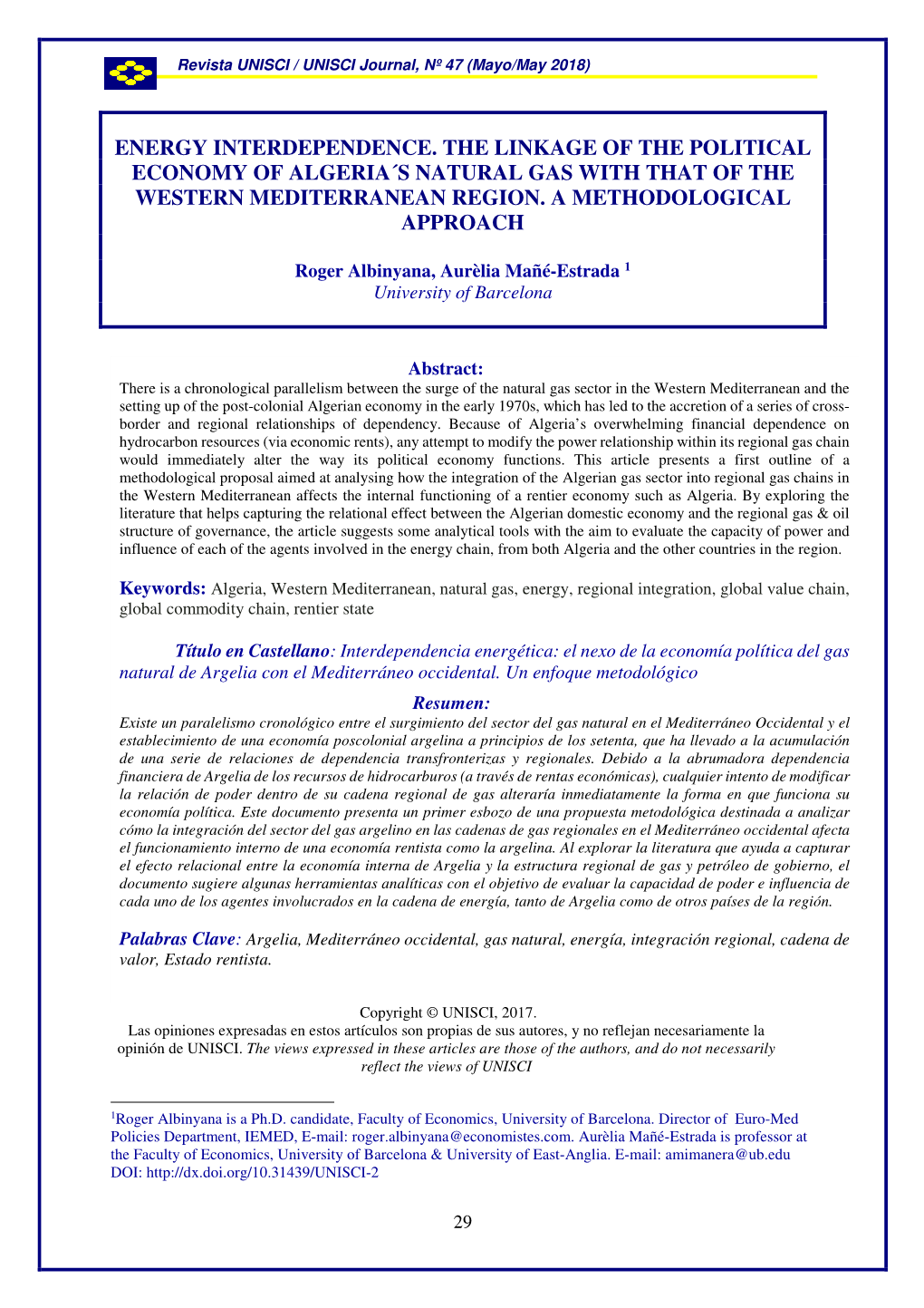 Energy Interdependence. the Linkage of the Political Economy of Algeria´S Natural Gas with That of the Western Mediterranean Region