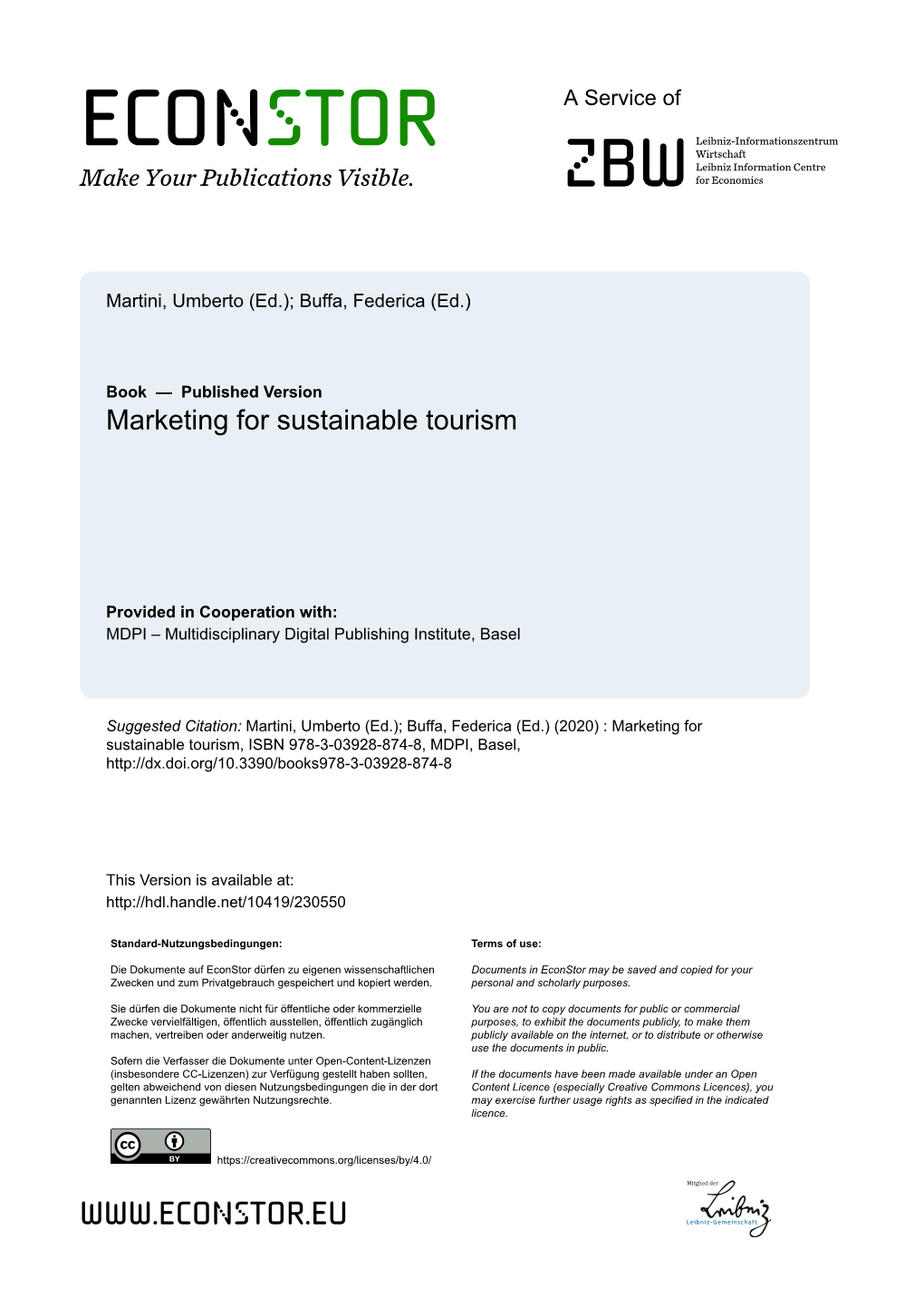 Marketing for Sustainable Tourism