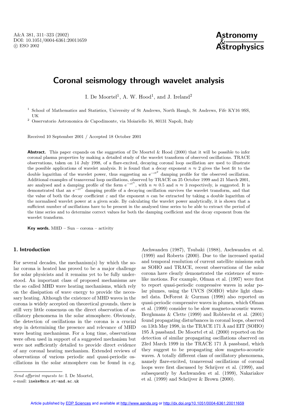 Coronal Seismology Through Wavelet Analysis