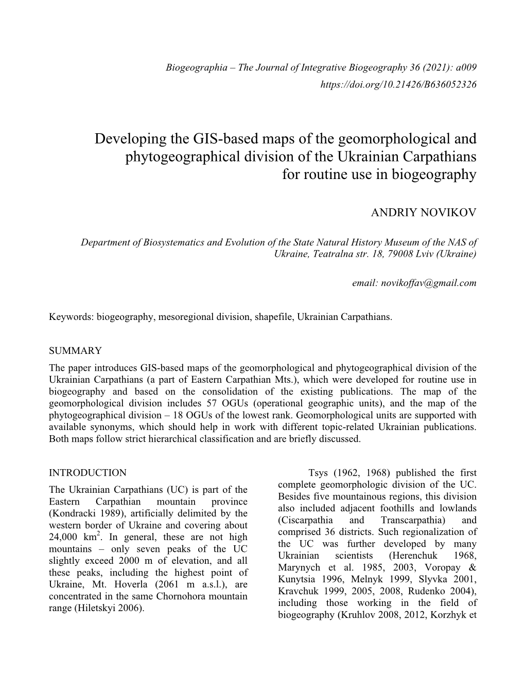 Developing the GIS-Based Maps of the Geomorphological and Phytogeographical Division of the Ukrainian Carpathians for Routine Use in Biogeography