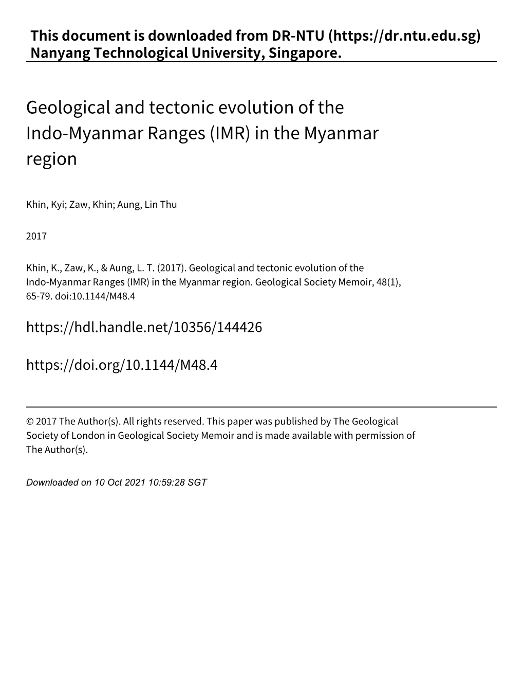 Geological and Tectonic Evolution of the Indo‑Myanmar Ranges (IMR) in the Myanmar Region