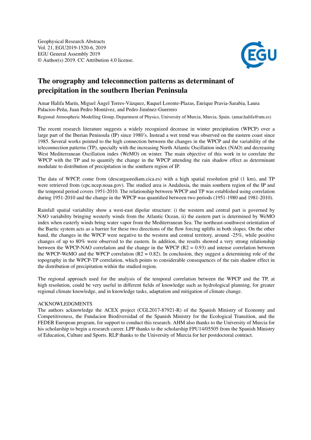 The Orography and Teleconnection Patterns As Determinant of Precipitation in the Southern Iberian Peninsula