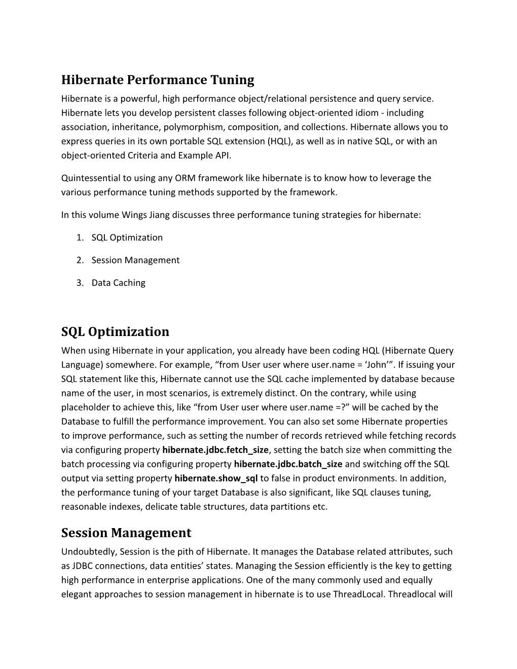 Hibernate Performance Tuning