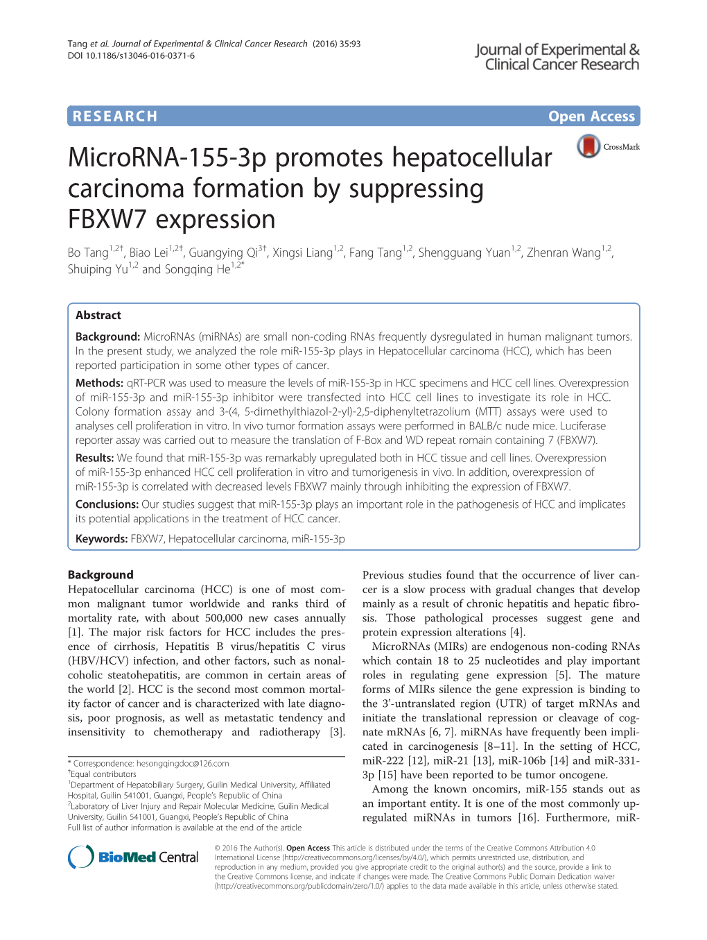 Microrna-155-3P Promotes Hepatocellular Carcinoma Formation