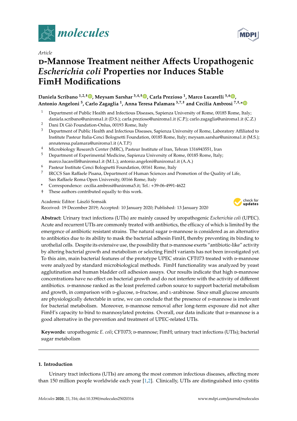 D-Mannose Treatment Neither Affects Uropathogenic Escherichia Coli