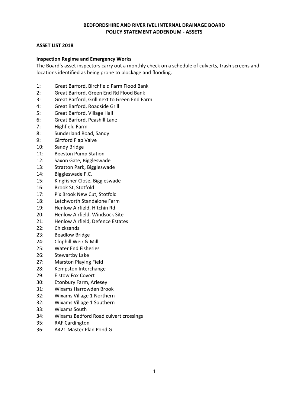 Bedfordshire & River Ivel Policy Statement Addendum – Assets