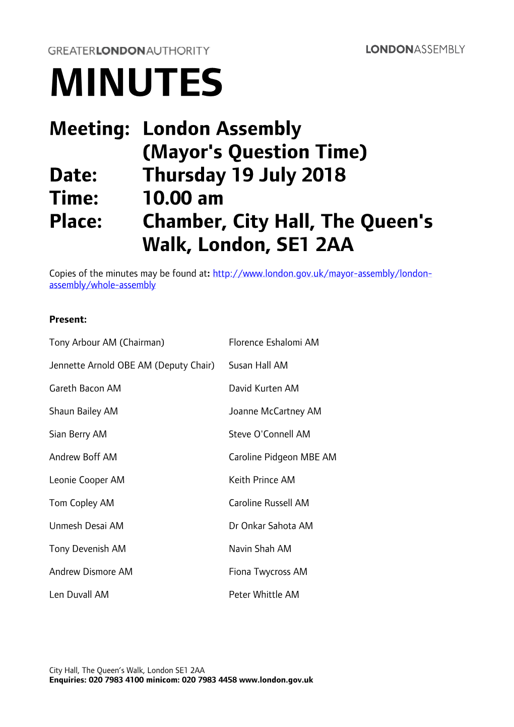 Minutes Document for London Assembly (Mayor's
