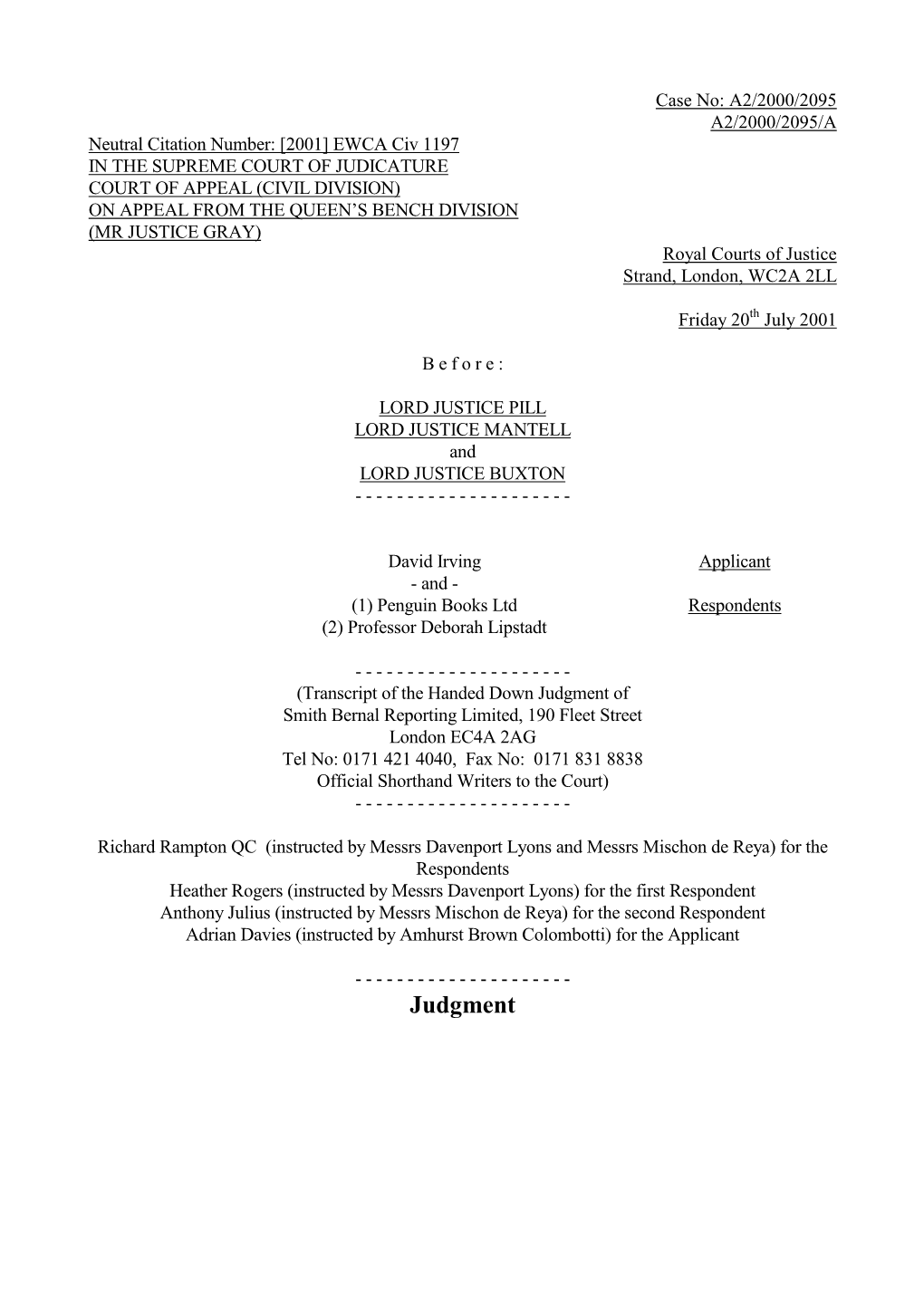 Court of Appeal Judgment Template