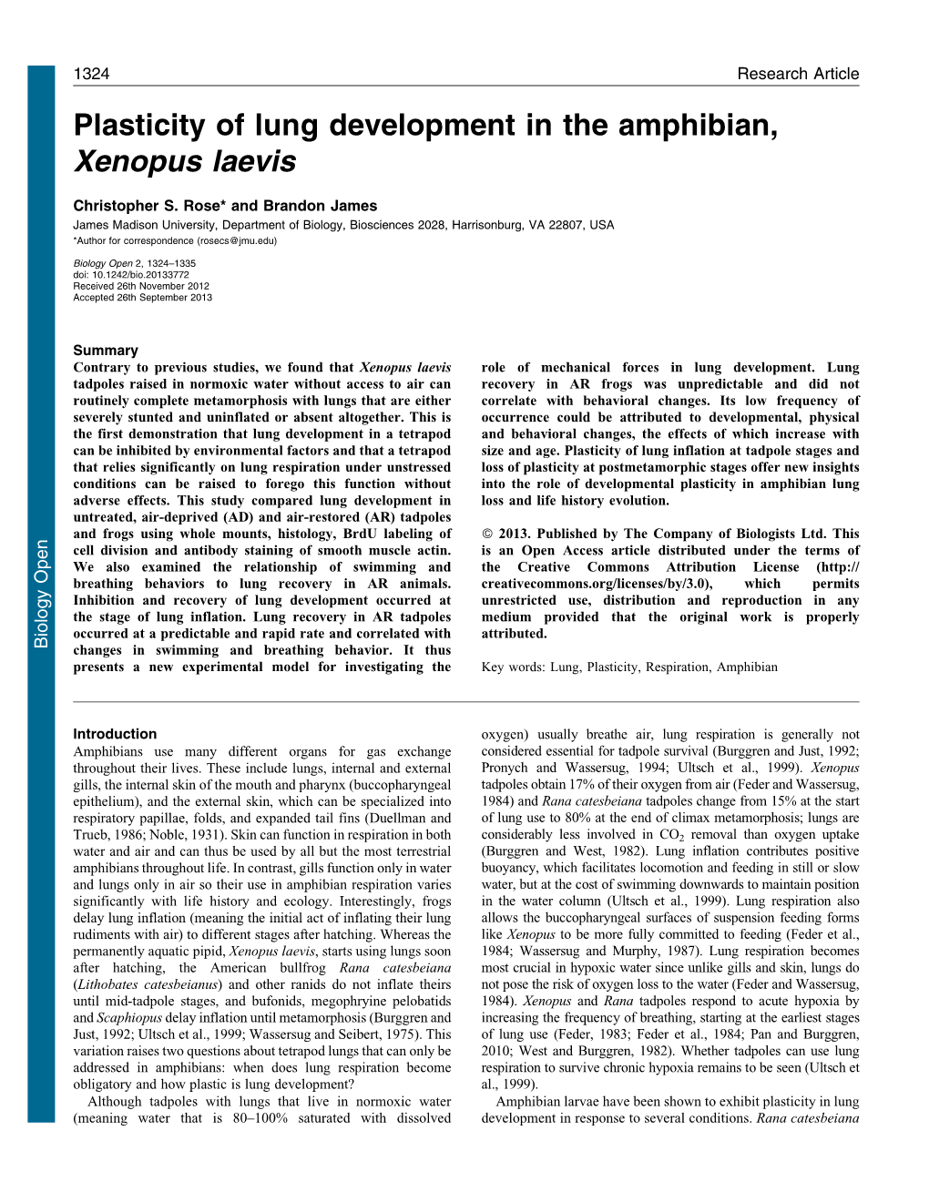 Plasticity of Lung Development in the Amphibian, Xenopus Laevis