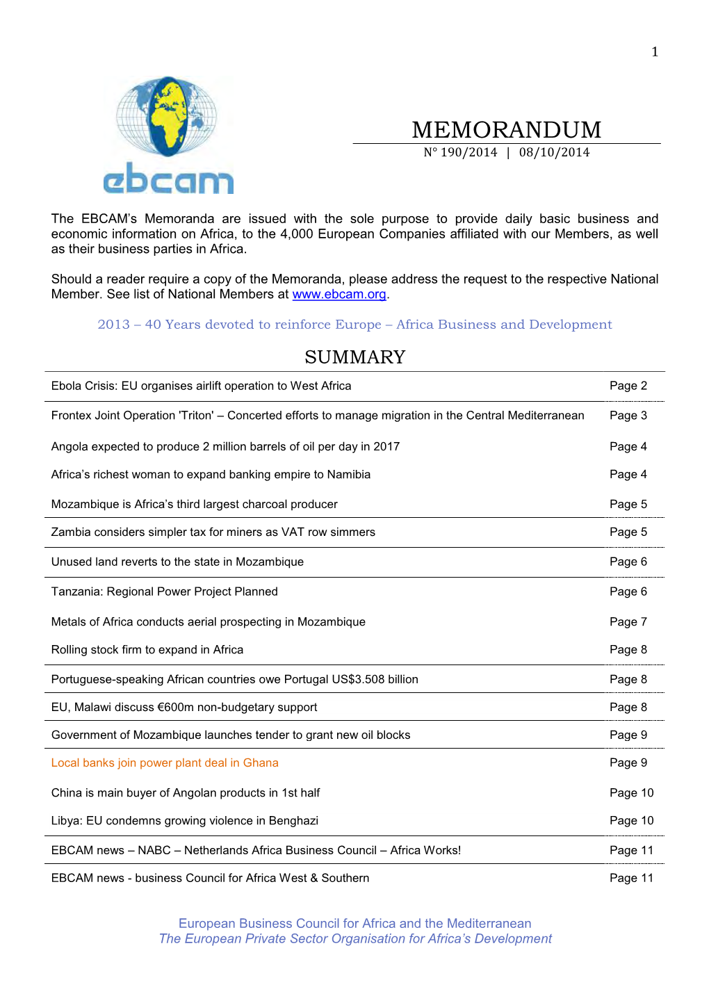 Memorandum N° 190/2014 | 08/10/2014