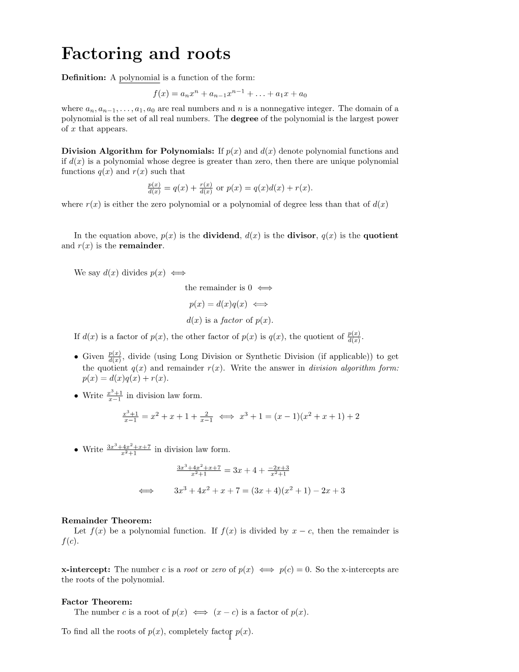 Factoring and Roots