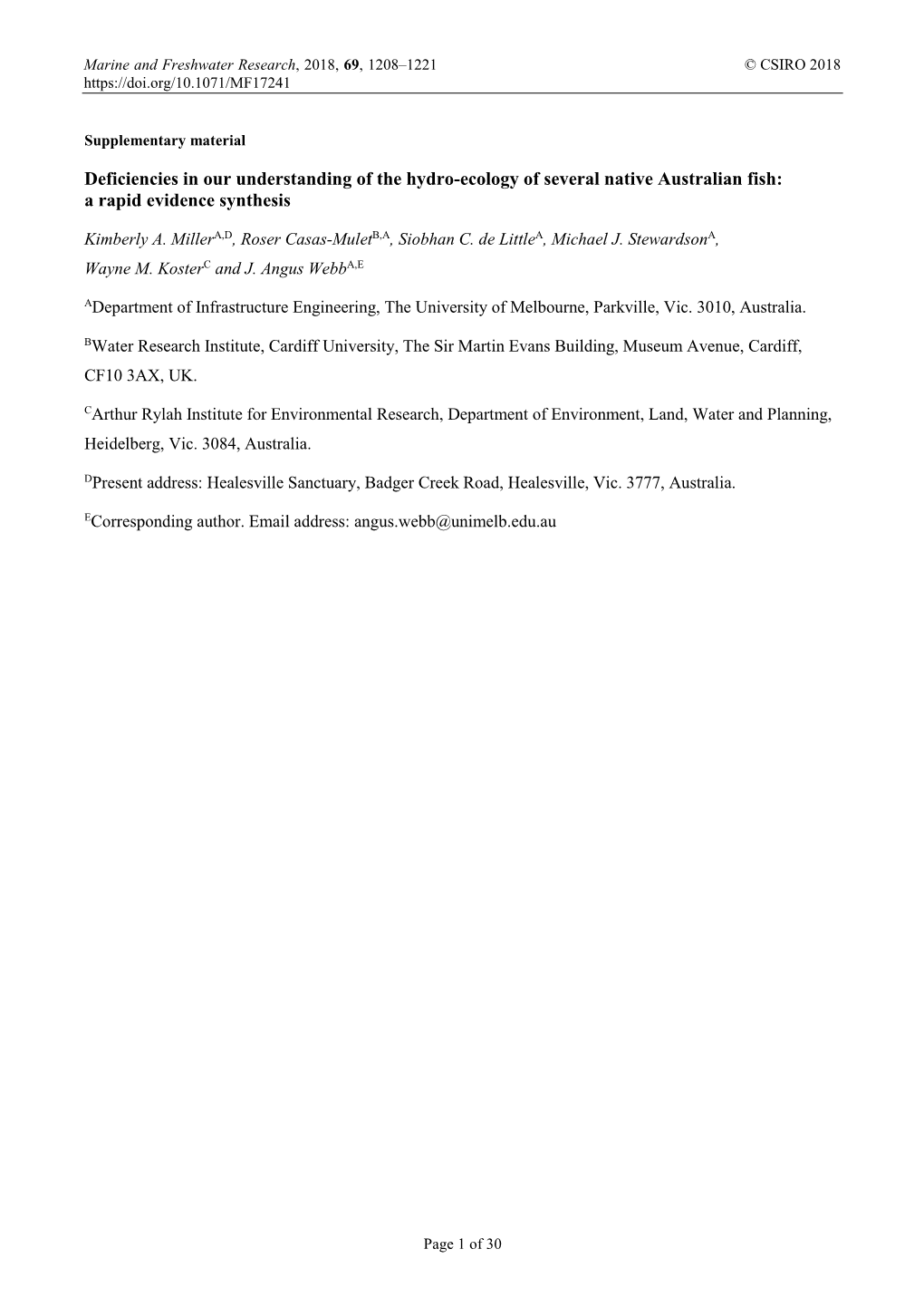 Deficiencies in Our Understanding of the Hydro-Ecology of Several Native Australian Fish: a Rapid Evidence Synthesis