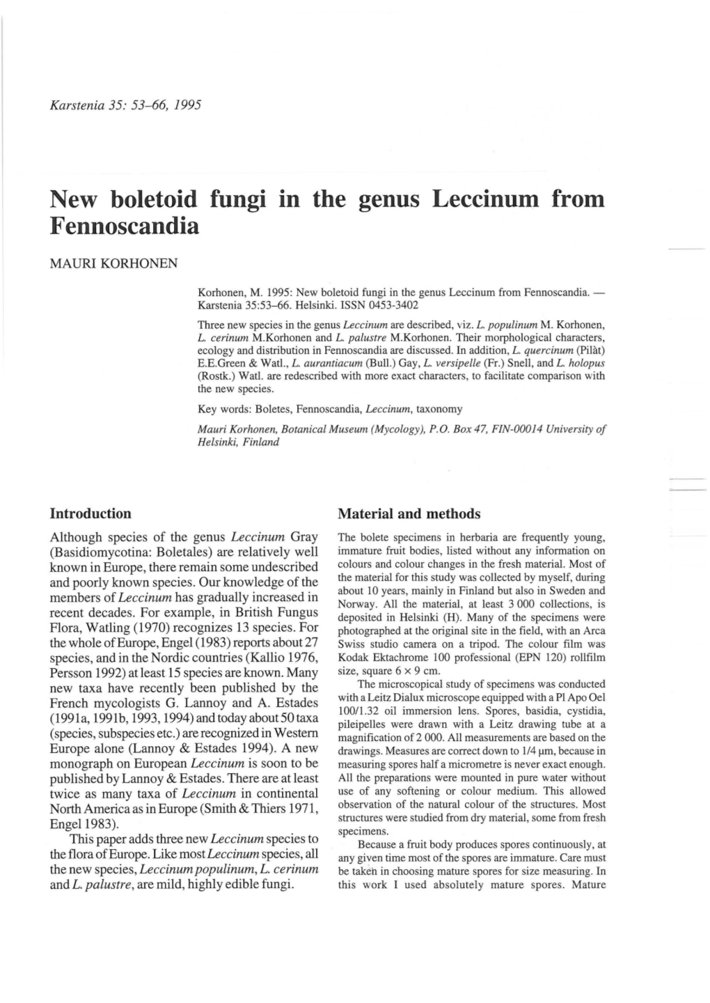 New Boletoid Fungi Fennoscandia Ill the Genus Leccinum From