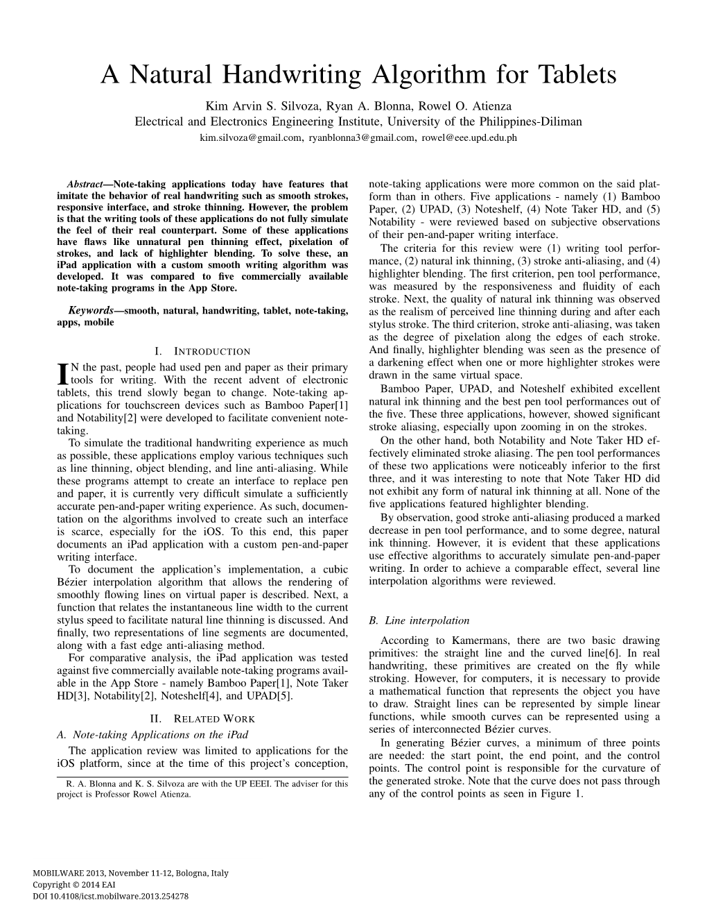 A Natural Handwriting Algorithm for Tablets Kim Arvin S