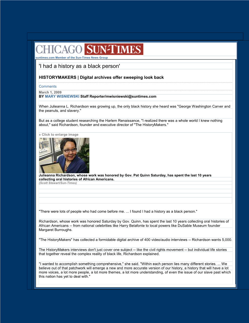 'I Had a History As a Black Person' CHICAGO SUN-TIMES Metro & Tri-State.Pdf