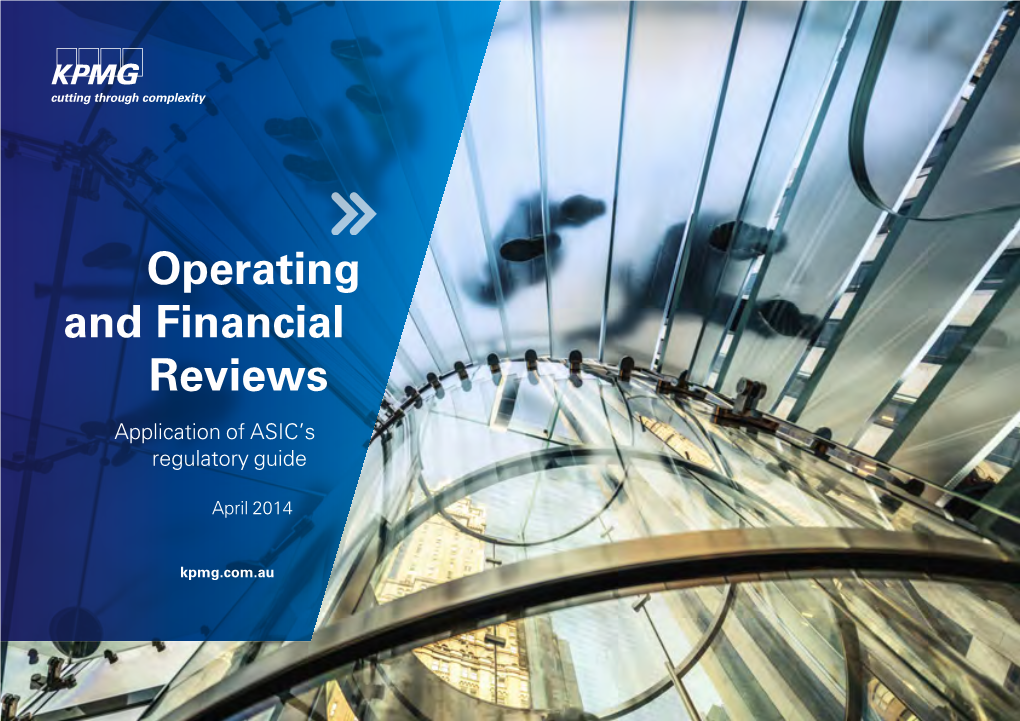 Operating and Financial Reviews Application of ASIC’S Regulatory Guide