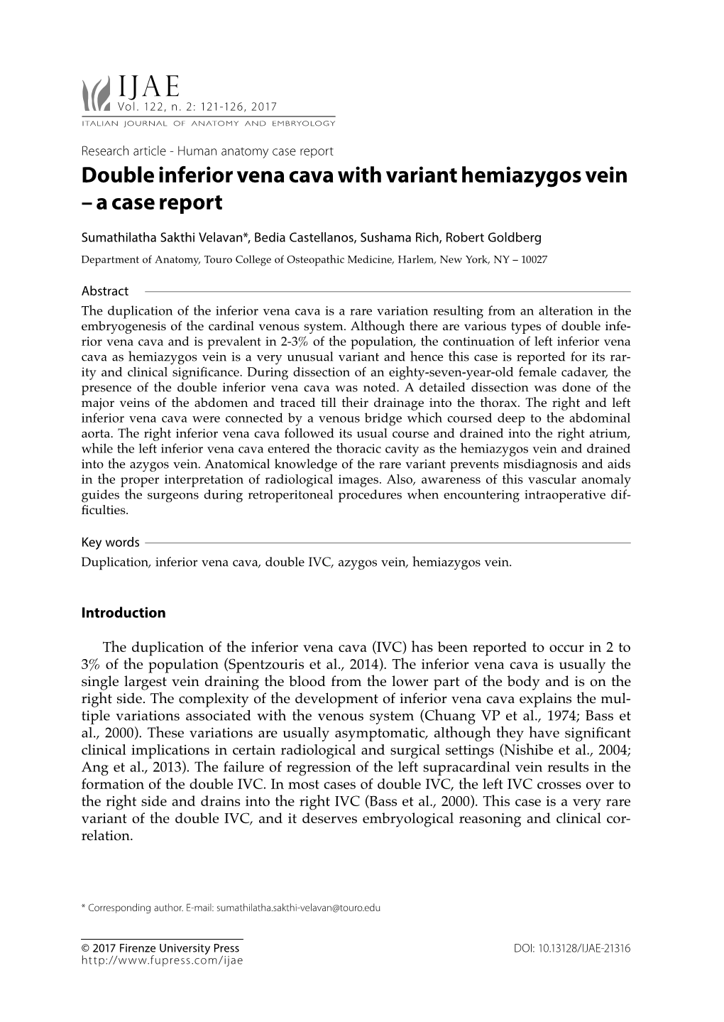 Double Inferior Vena Cava with Variant Hemiazygos Vein – a Case Report