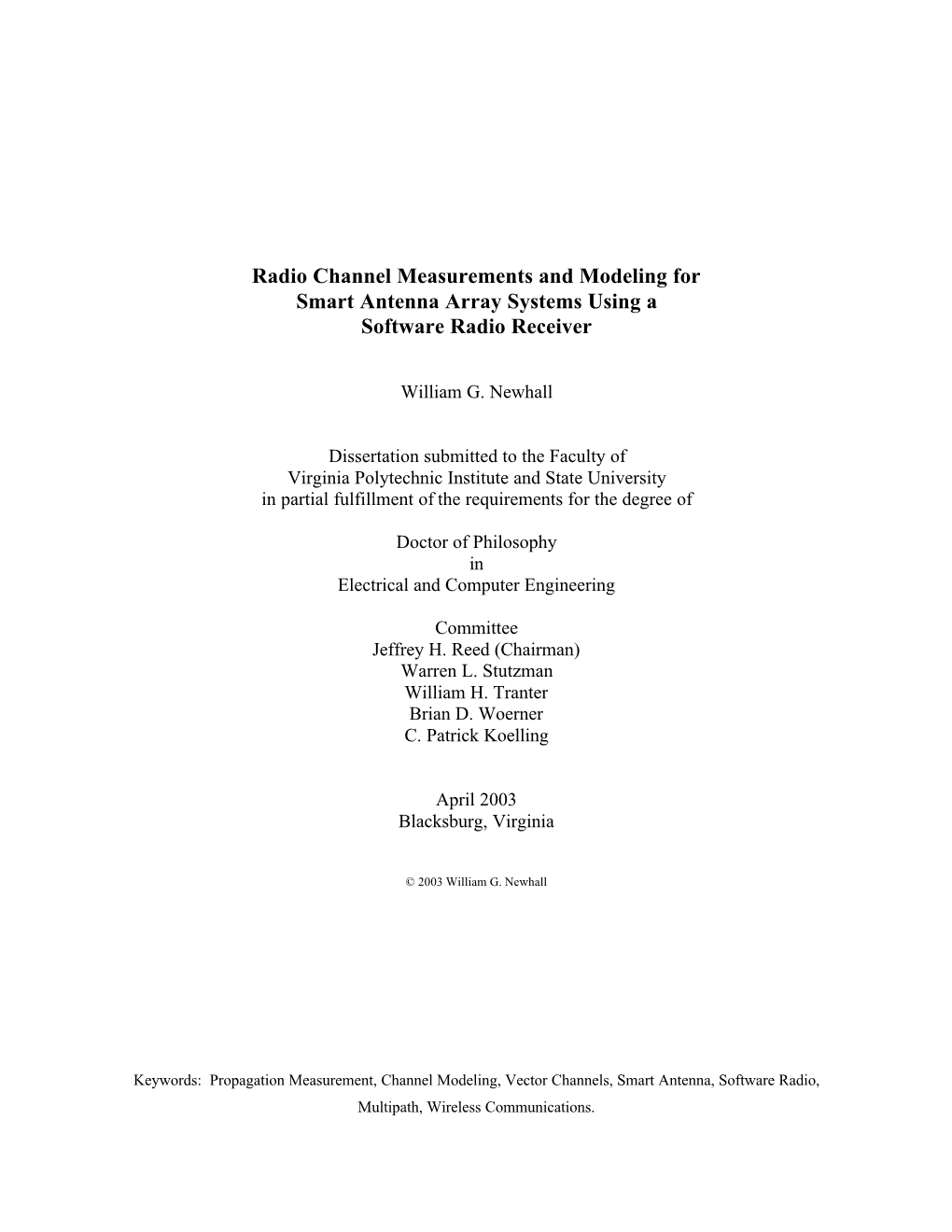 Radio Channel Measurements and Modeling for Smart Antenna Array Systems Using a Software Radio Receiver