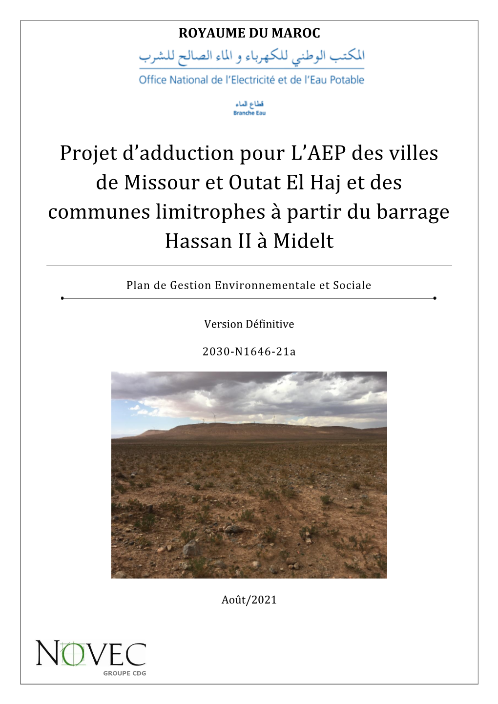 Projet D'adduction Pour L'aep Des Villes De Missour Et Outat El Haj Et
