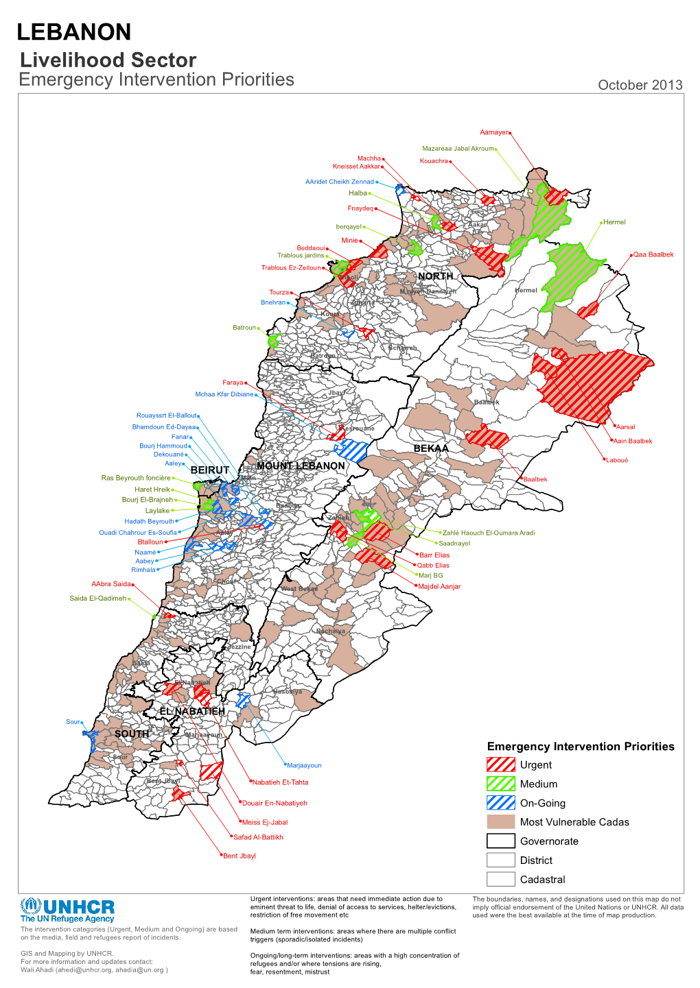 LEBANON Livelihood Sector Emergency Intervention Priorities October 2013