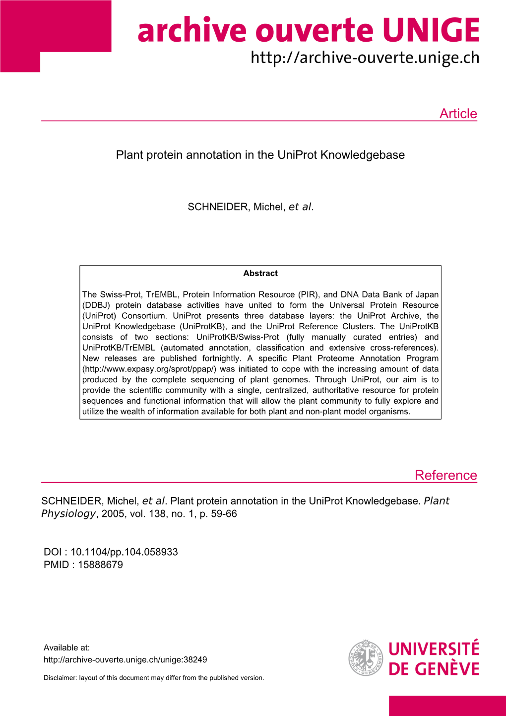 Plant Protein Annotation in the Uniprot Knowledgebase