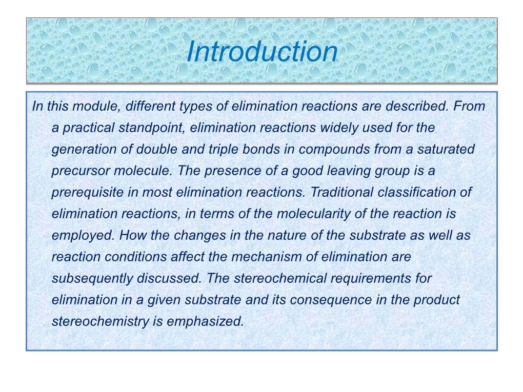 Elimination Reactions Are Described