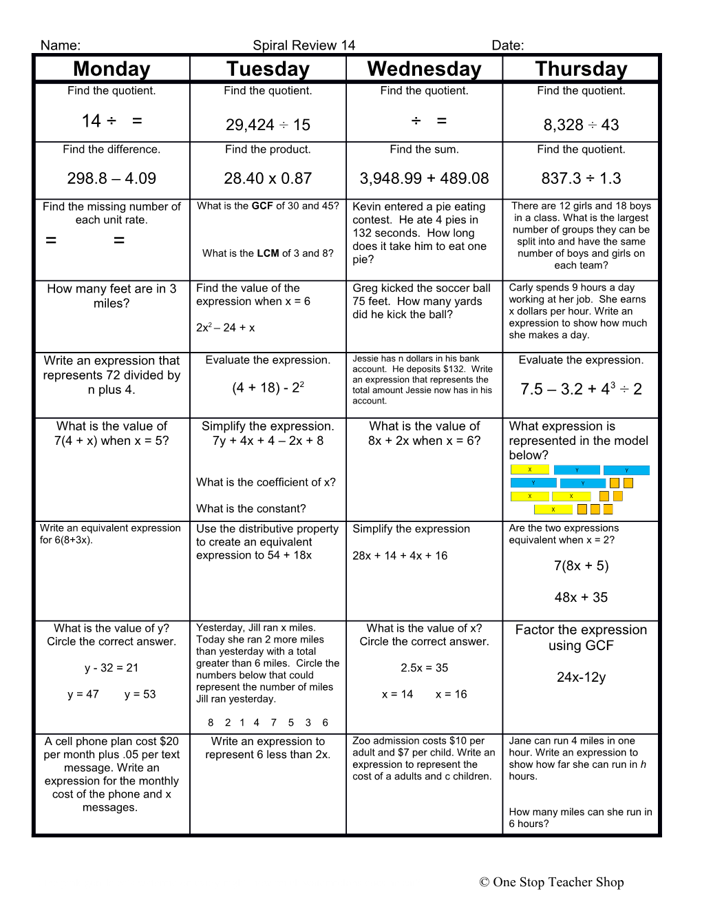 Weekly Homework Sheet s3